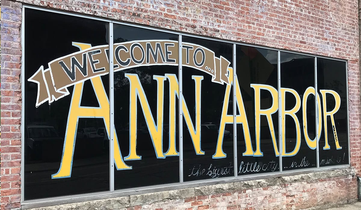Photo of Ann Arbor painted on a window
