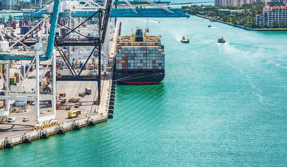 Fully Loaded Ocean Baring Container Ship In Port