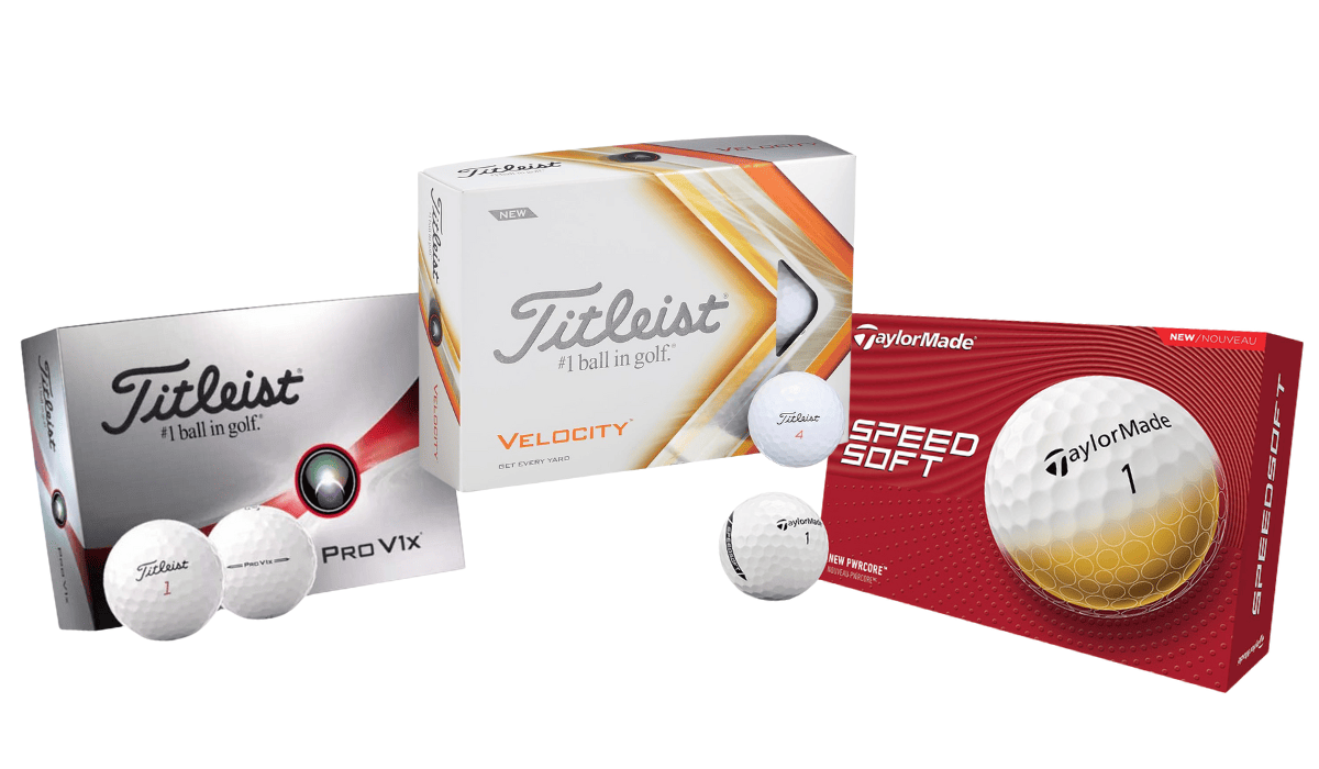 Titleist Pro V1x, Titleist Velocity, TaylorMade SpeedSoft