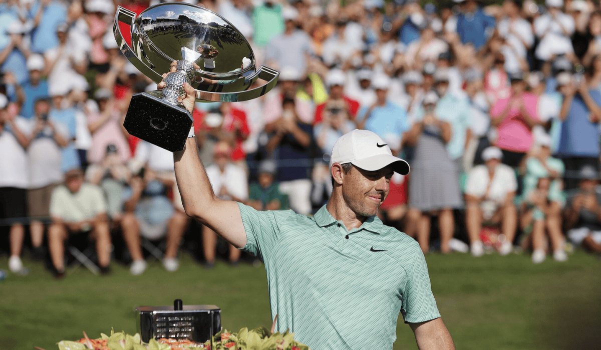 Rory McIlroy with his FedEx Cup Trophy