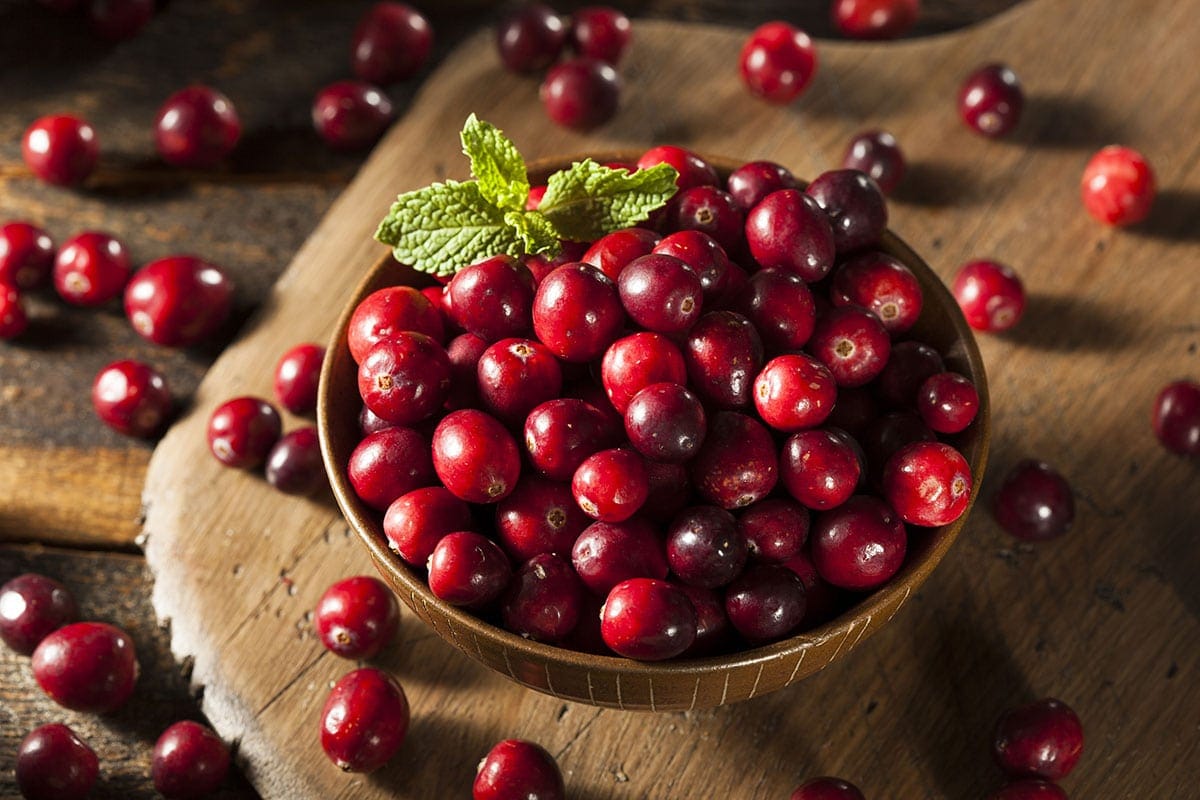 Cranberries on a wooden background