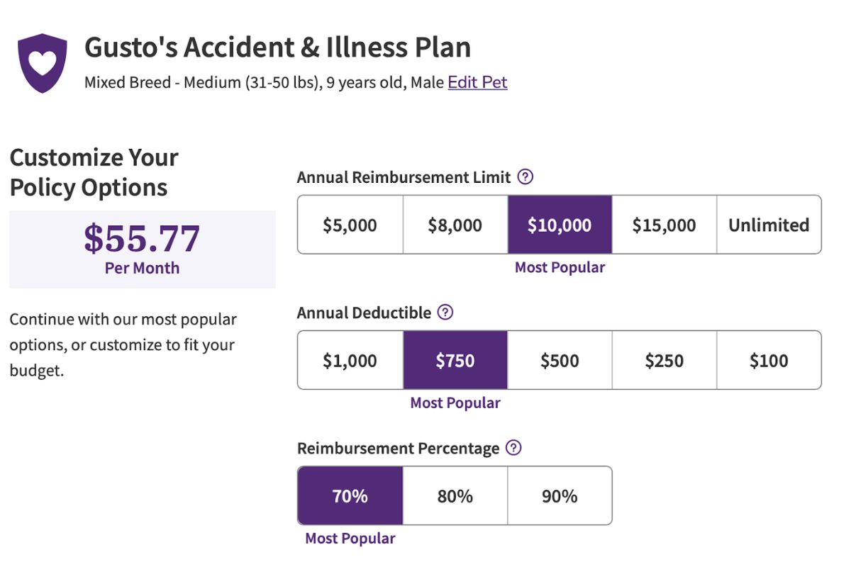 Embrace Pet Insurance Coverage Screenshot