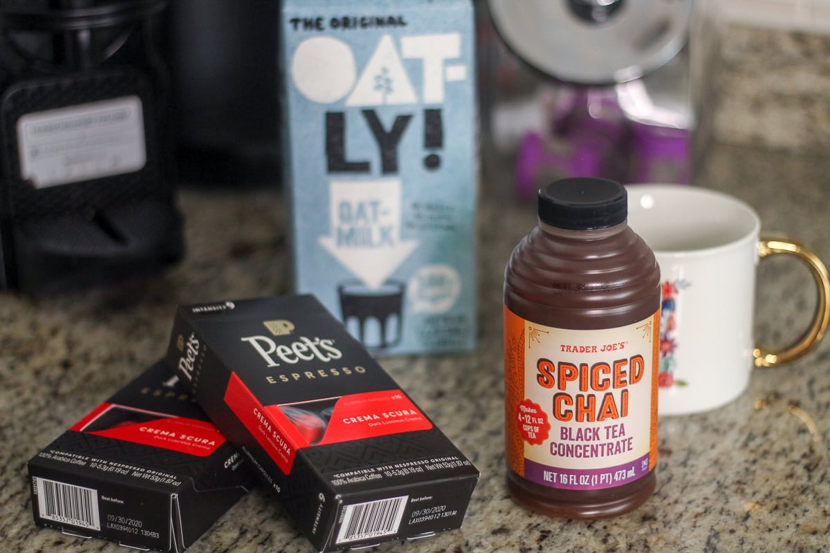 all the ingredients you need for a dirty chai latte