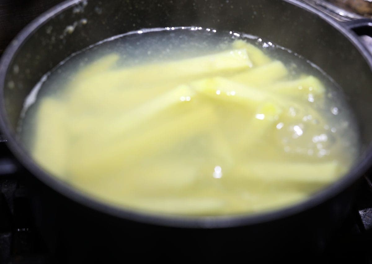 boiling yellow yam for yellow yam fries