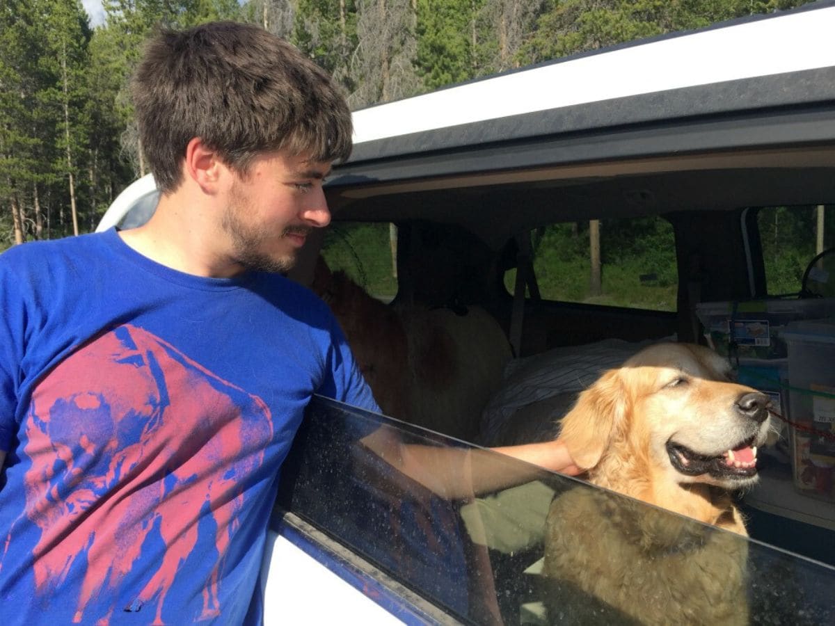 Our dog Harley riding in the Chrysler Town & Country