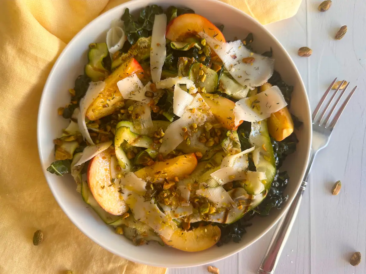 Grilled Zucchini, Peach and Kale Salad
