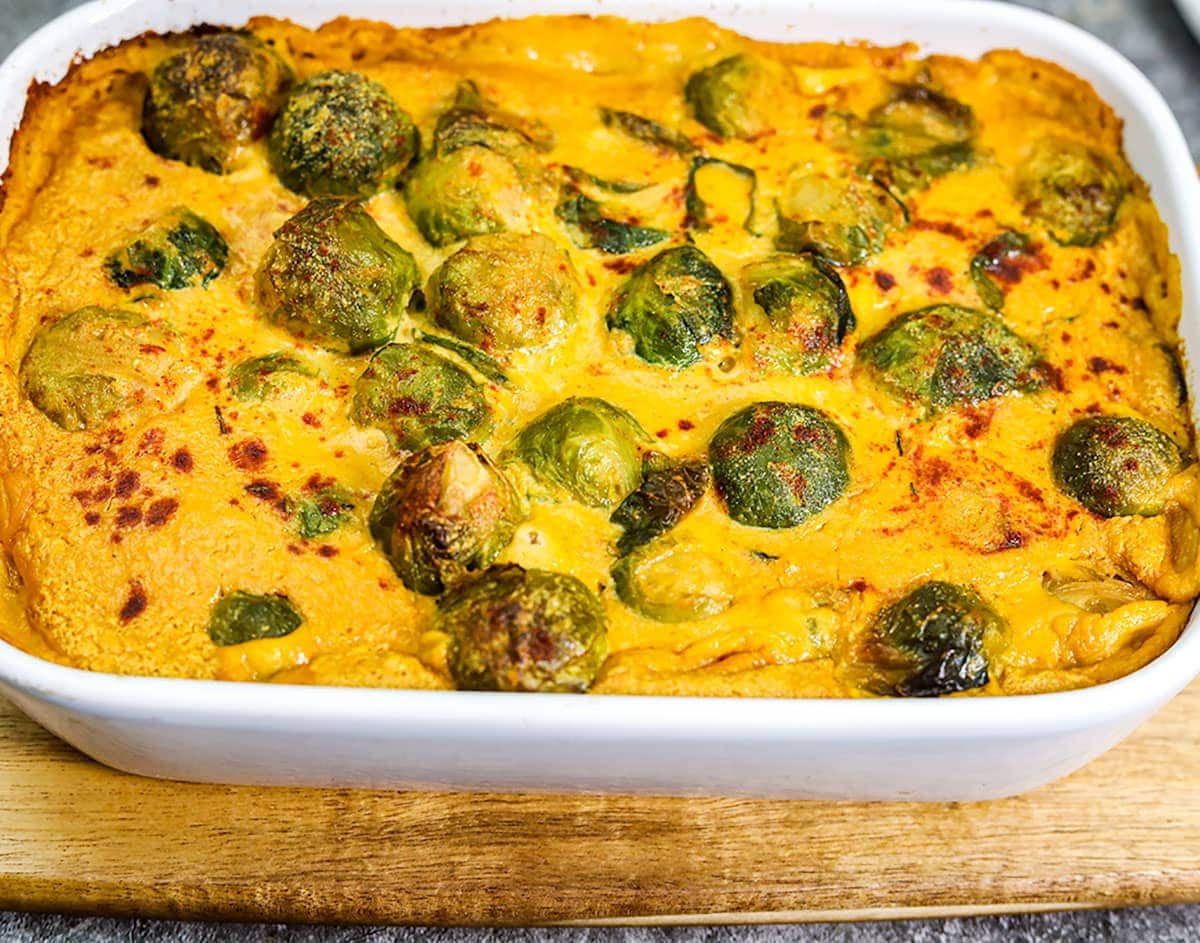 Vegan Brussels Sprouts Casserole close up