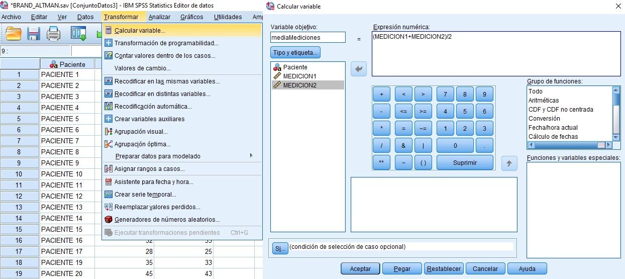 Cálculo de variable media de las 2 mediciones