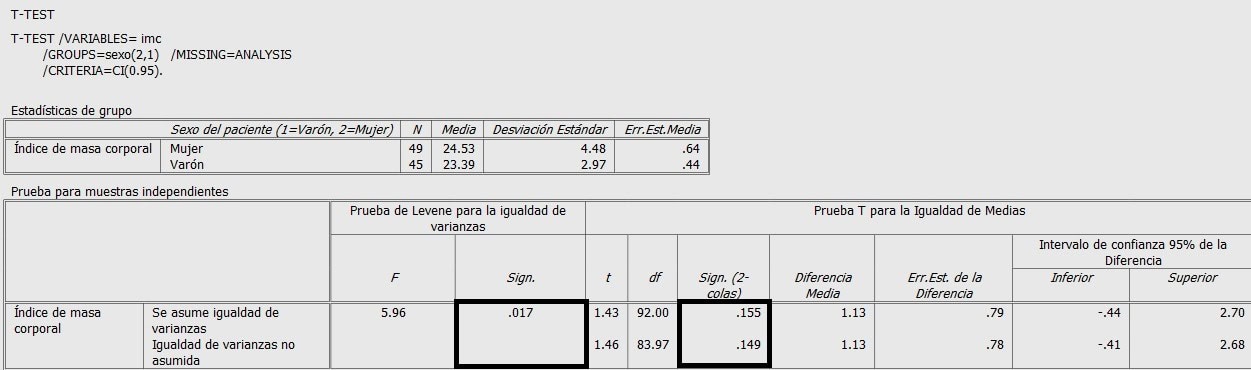 T de Student visor de resultados