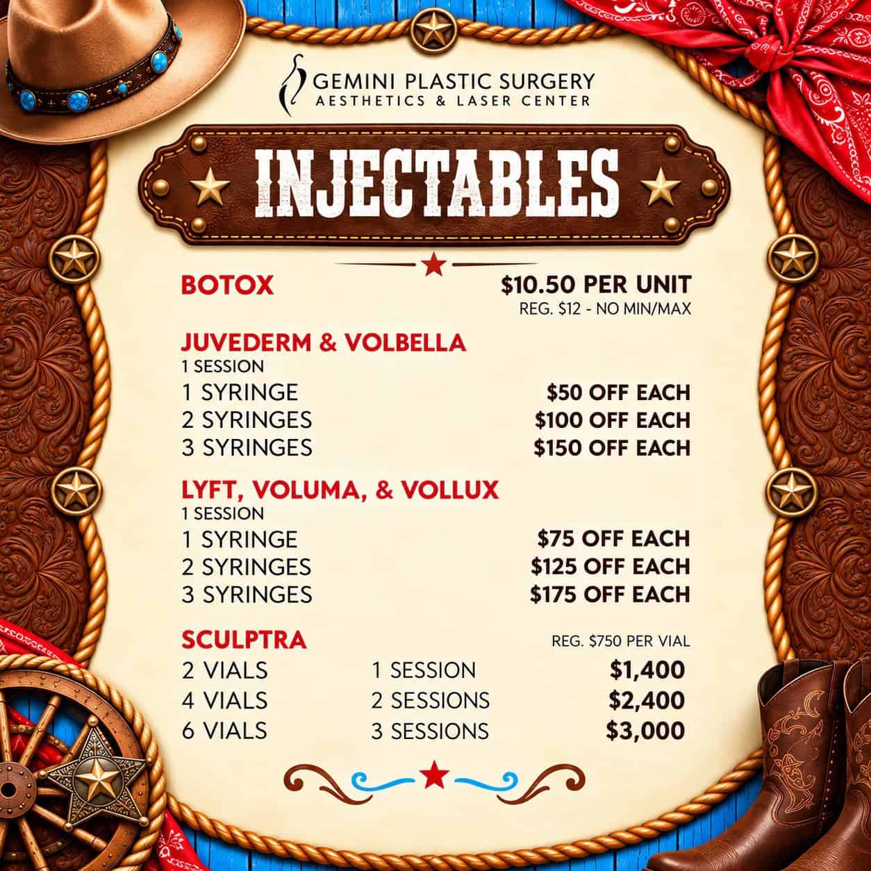 Gemini Plastic Surgery 12th Botox and Dermal Filler Specials Rancho Cucamonga | Gemini Plastic Surgery Anniversary Event Rancho Cucamonga, Inland Empire October Botox, Juvederm, Volbella, Lyft, Voluma, Vollux and Sculptra injectable specials at Gemini Plastic Surgery in Rancho Cucamonga.