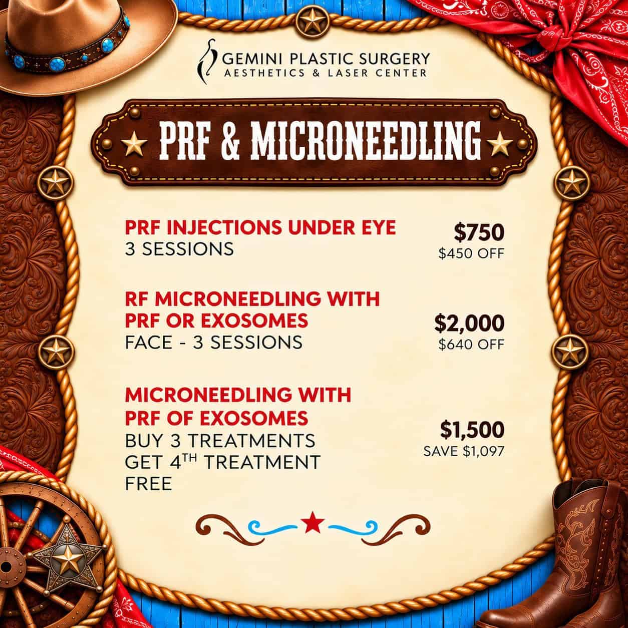 PRF and Microneedling Specials Rancho Cucamonga | Gemini Plastic Surgery PRF under eye injections, RF microneedling with PRF or exosomes, and microneedling anniversary specials at Gemini Plastic Surgery in Rancho Cucamonga.