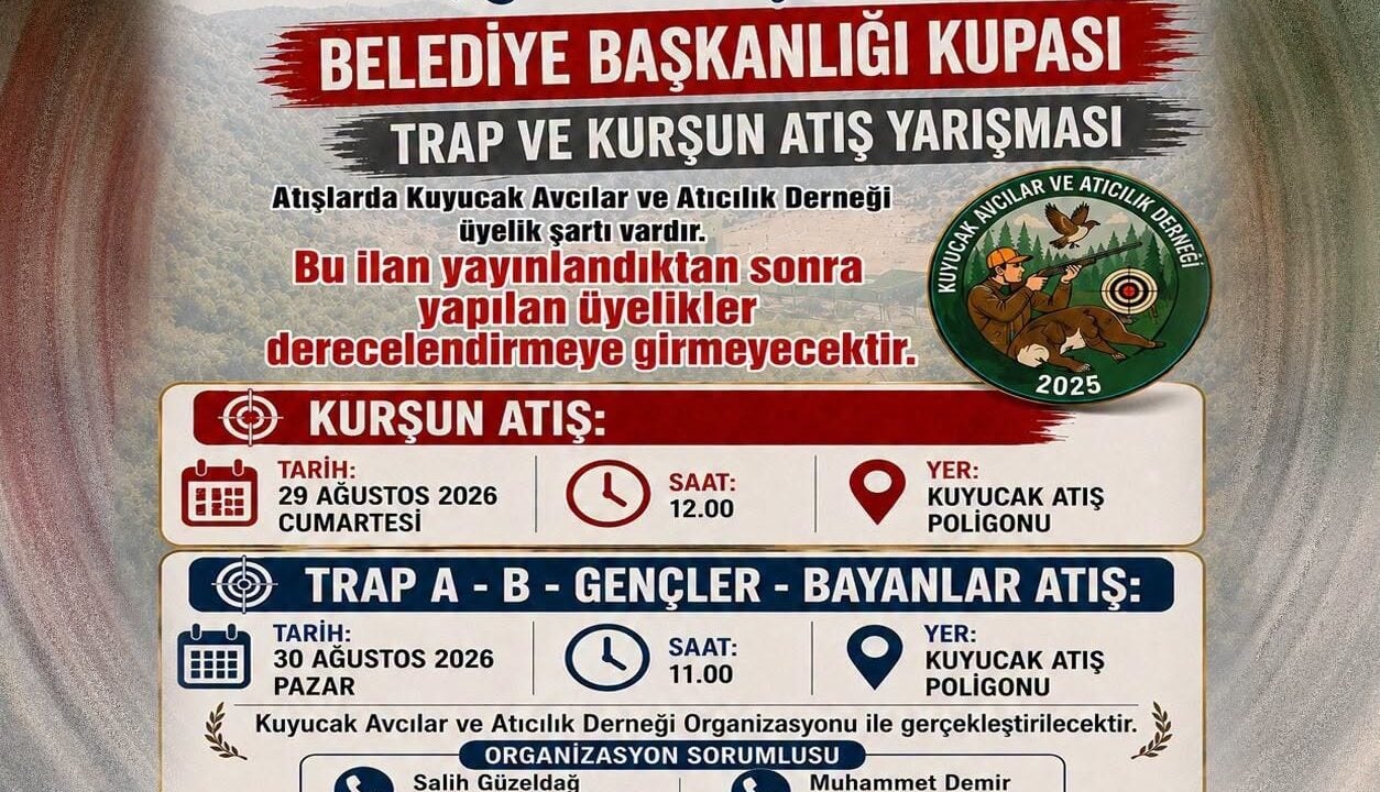 AYDIN’IN KUYUCAK İLÇESİNDE 5 EYLÜL KURTULUŞ ŞENLİKLERİ ETKİNLİKLERİ KAPSAMINDA GERÇEKLEŞTİRİLECEK BELEDİYE BAŞKANLIĞI KUPASI TRAP VE KURŞUN ATIŞI YARIŞMASI İÇİN KAYITLAR BAŞLADI.