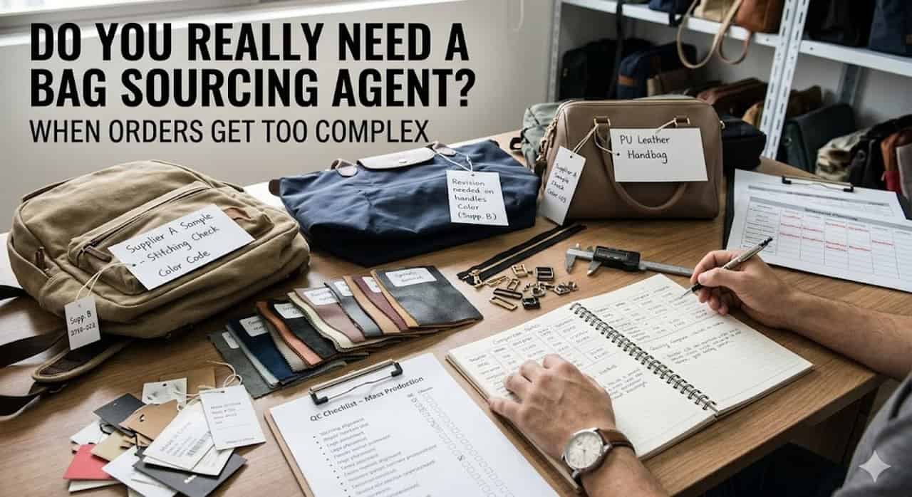 Cover image for bag sourcing agent in China article showing when bag-order complexity makes local judgment and coordination necessary