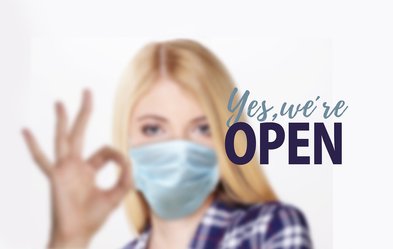 woman, face mask, open