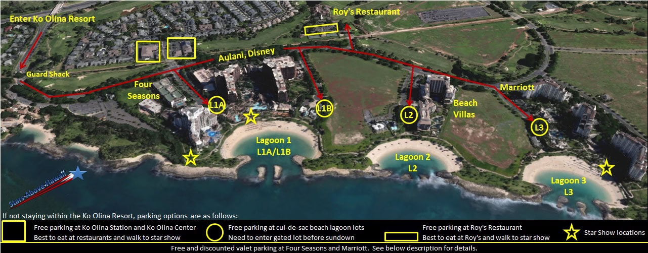 KoOlinaParking_2019 Ko Olina Resort, Stars Above Hawaii, Four Seasons Oahu, Aulani Disney Resort Spa, Marriott Vacation Beach Club