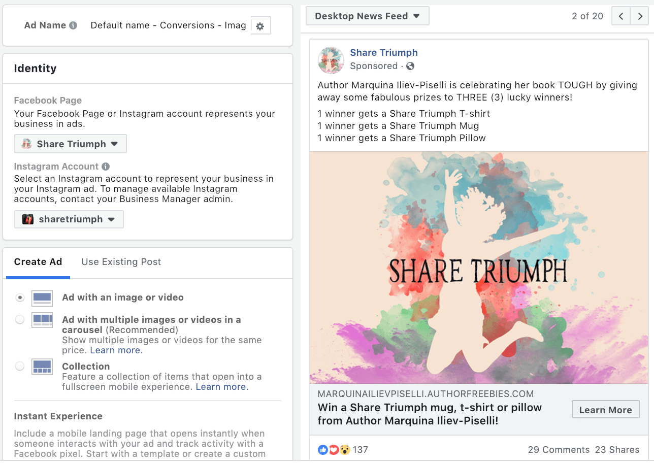 Share Triumph Facebook Ad