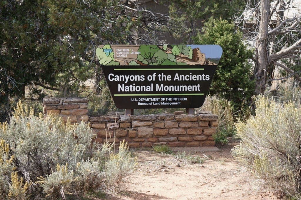 Canyons Of The Ancients Pueblo Cultural Sites 28 Lowry Pueblo Enterance sign - Hovenweep National Monument Canyon ng mga sinaunang pambansang monumento.