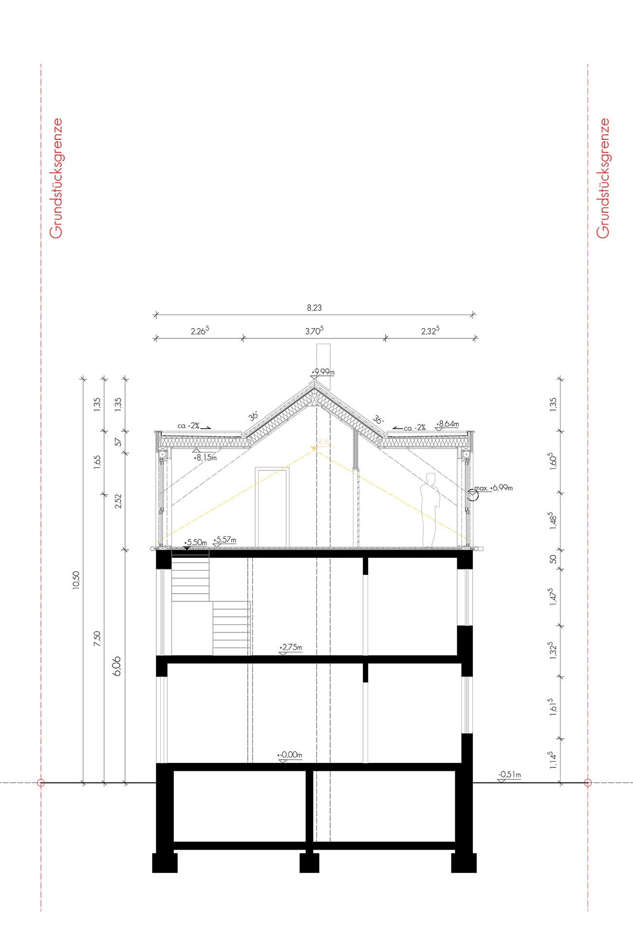 Holzbau, Architektur, Nachhaltigkeit, Bauen, Umbau, Sanierung, Aufstockung, Schnitt, Planzeichnung, Plan, Darstellung