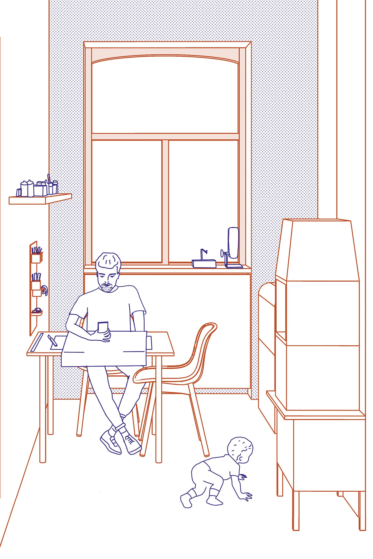 Büro, Innenarchitektur, Architekturbüro, Piktogramm, Grafik, Umbau, Illustration, Modellbau