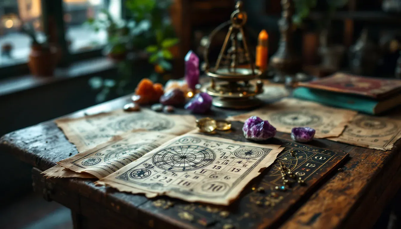 Cost Of Numerology Reading Manchester — A close-up of numerology charts and colourful crystals on a table during a Manch Cost Of Numerology Reading Manchester — A close-up of numerology charts and colourful crystals on a table during a Manch