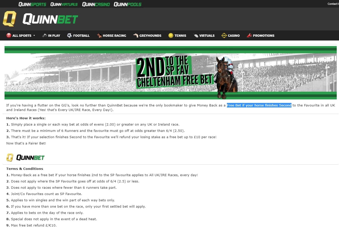 Free Bet If 2nd to SP Favourite at Cheltenham