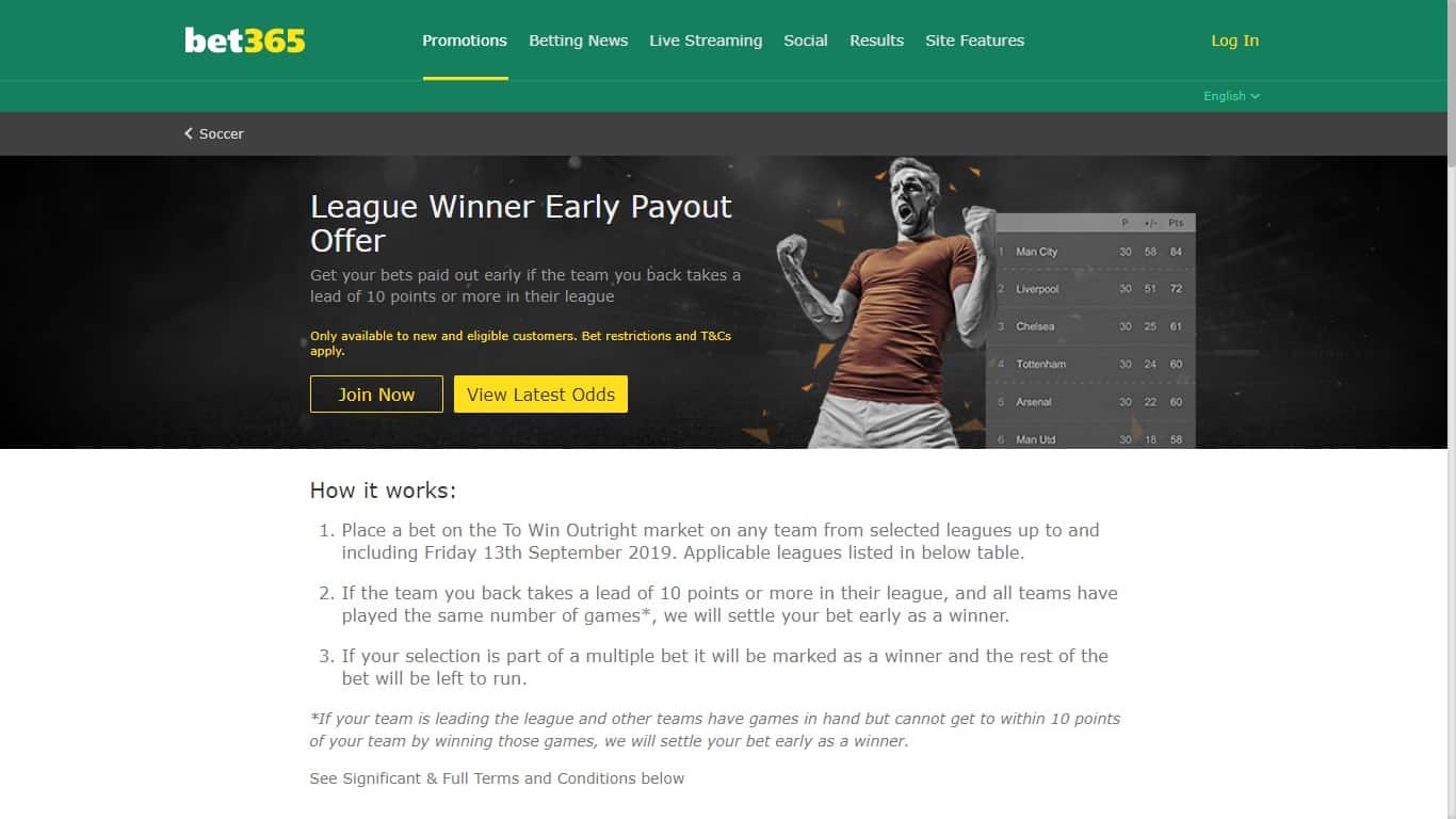Bet365 Early Payout Offer