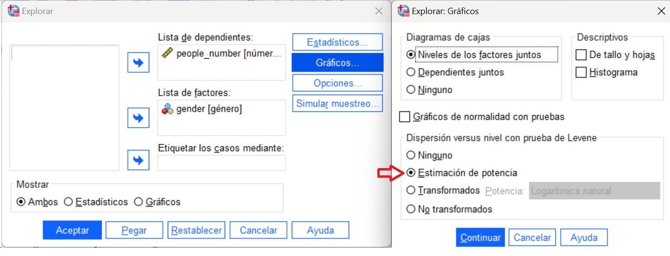 Estimación de potencia de SPSS