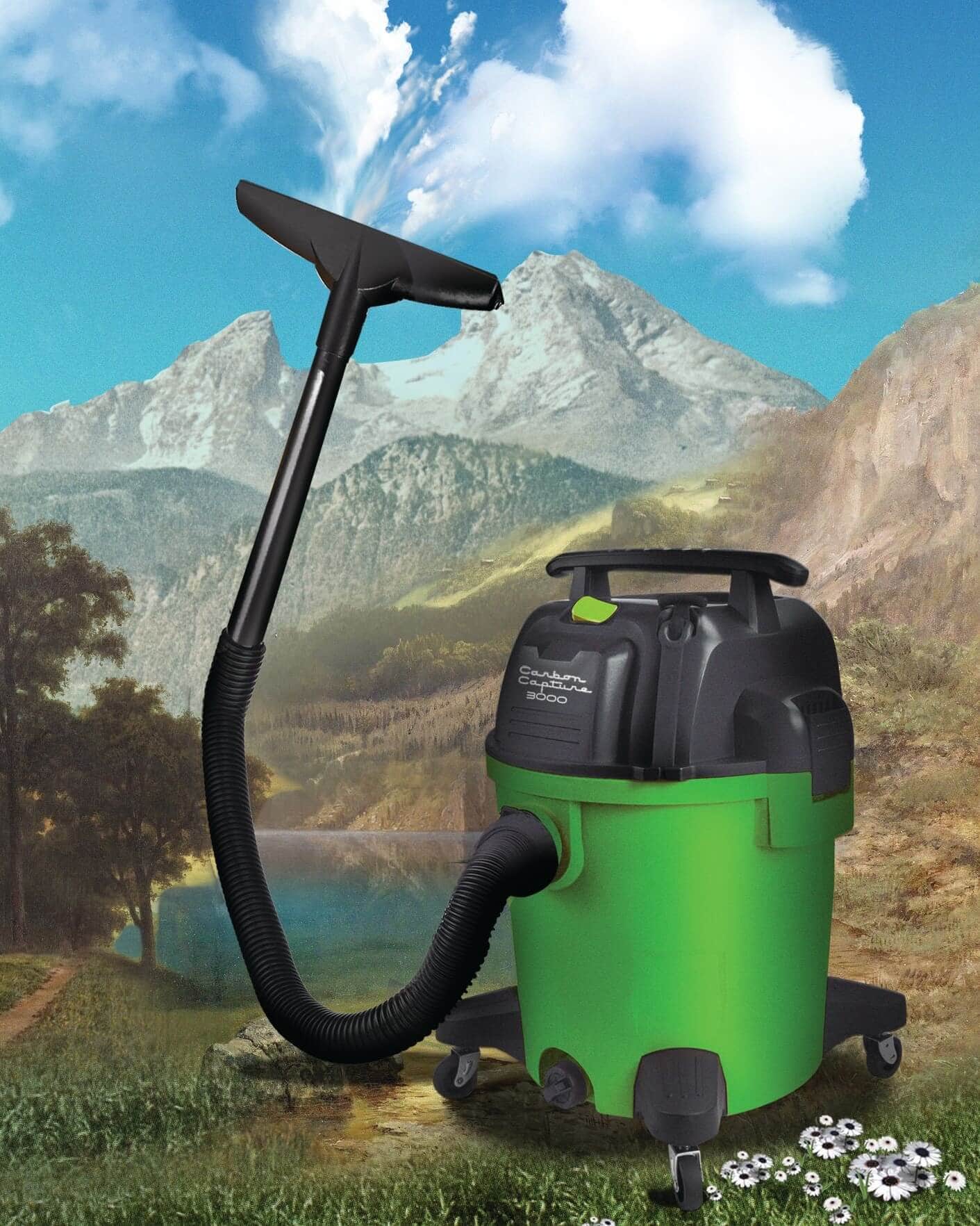 Is direct air capture an effective climate solution? | An image of a vacuum sucking up clouds