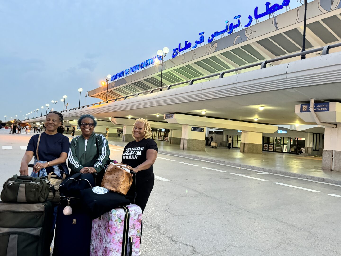 Black Women Travel in Tunisia at Carthage Airport in Tunis