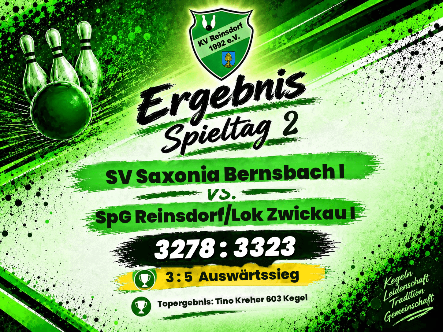 Bezirksliga Herren, 2. Spieltag: KV Reinsdorf gewinnt 5:3 in Bernsbach