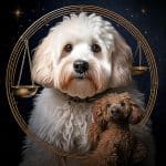 Libra zodiac and Bichon frise photo mystical illustration