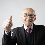 How to Keep Online Dating Conversations Flowing: From First Messages to Meaningful Connections 15 positive senior man in eyeglasses showing thumbs up and looking at camera