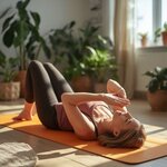 image of a woman on her back performing a kegel,