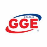 Logotipo do Colégio GGE, destacando seu nome em letras vermelhas e um design moderno em azul, representando educação de qualidade.
