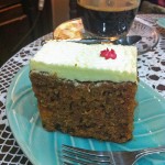 Square Piece of carrot cake with cream cheese icing