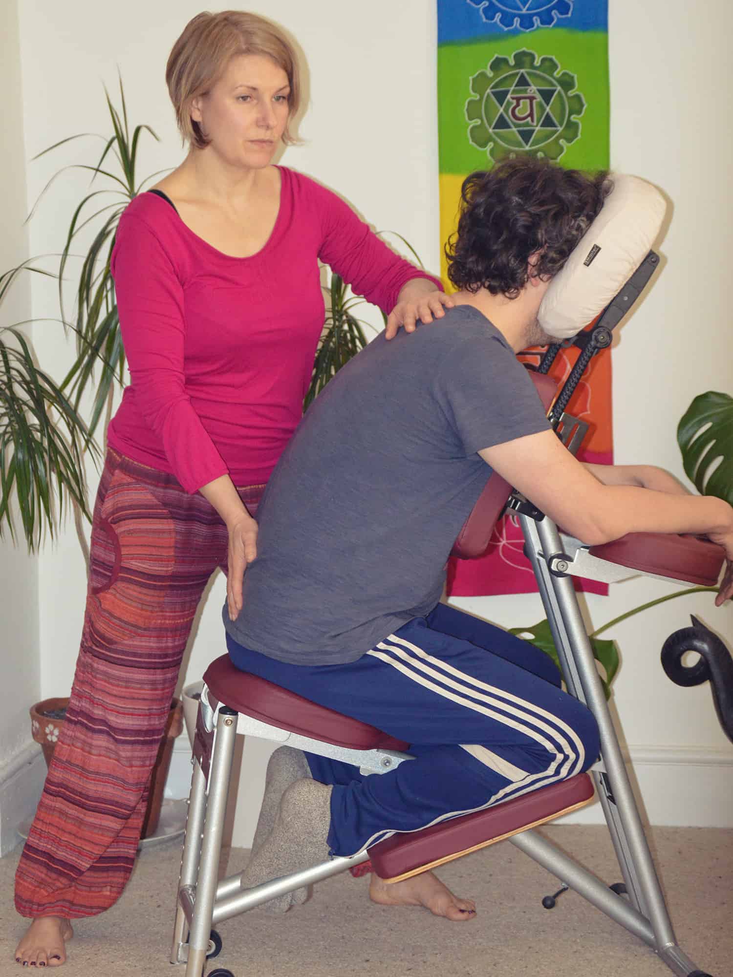 Seated Acupressure Massage takes place at a special massage chair.