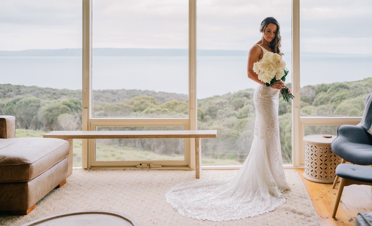 Bride holding flowers