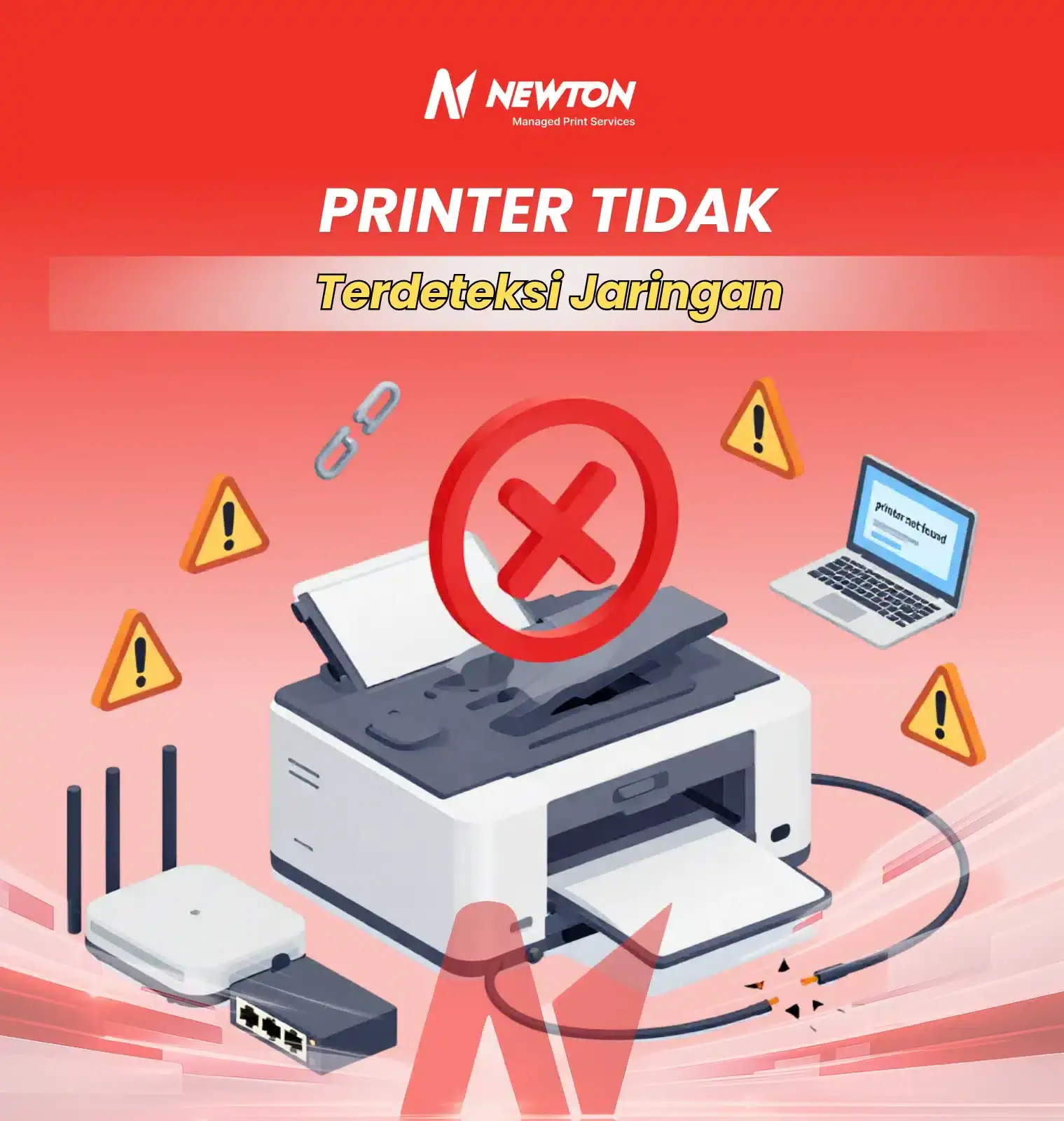 gambar printer tidak terdeteksi pada jaringan kantor akibat gangguan koneksi