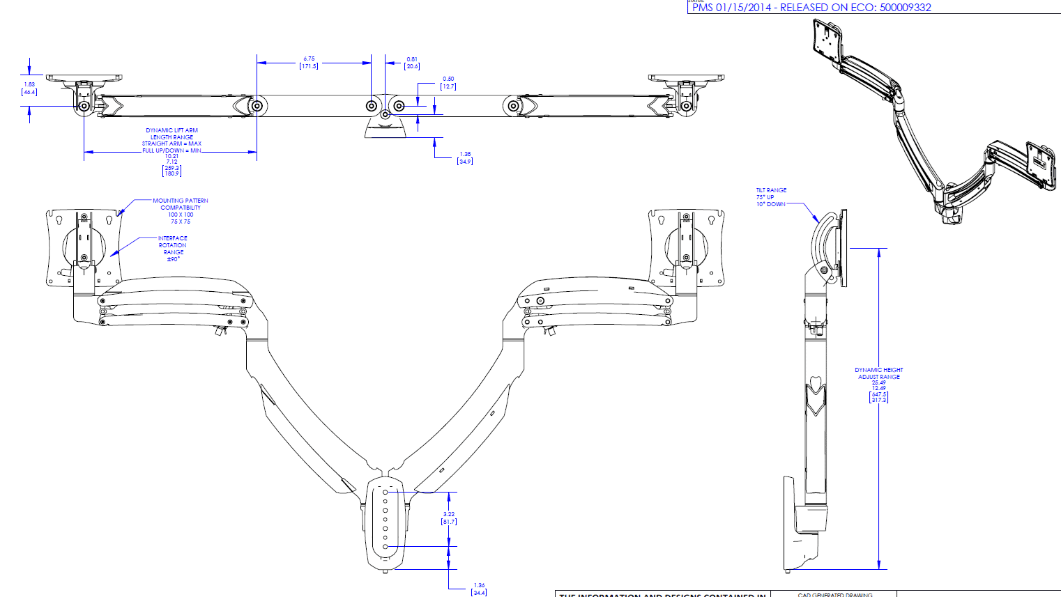 K1W220 Dual Swing Arm Wall Mount Specs