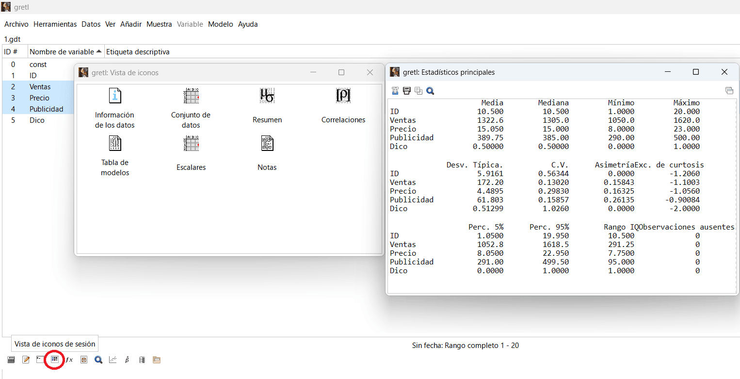 Descriptivos en Gretl