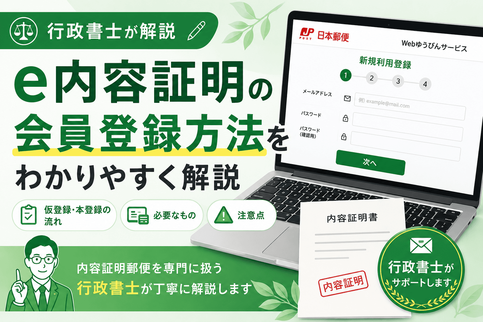 e内容証明の会員登録方法を行政書士がわかりやすく解説
