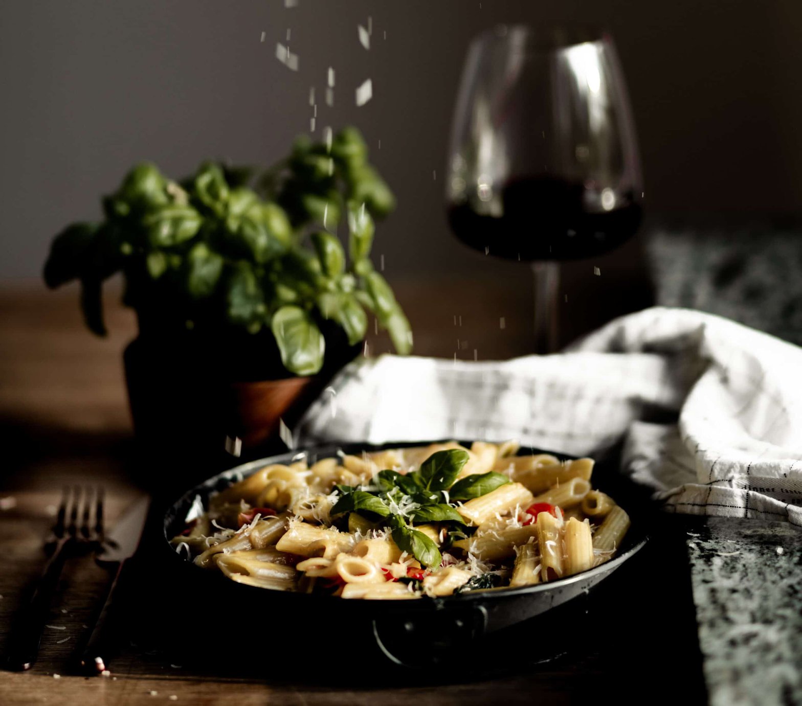 Vegetarisk mat och rödvin