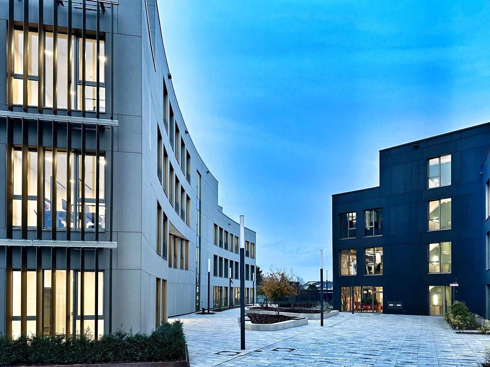 Bürohaus_Köln_Landschaftsbau_Straßenbau_Zufahrt; Straßenbegleitgrün