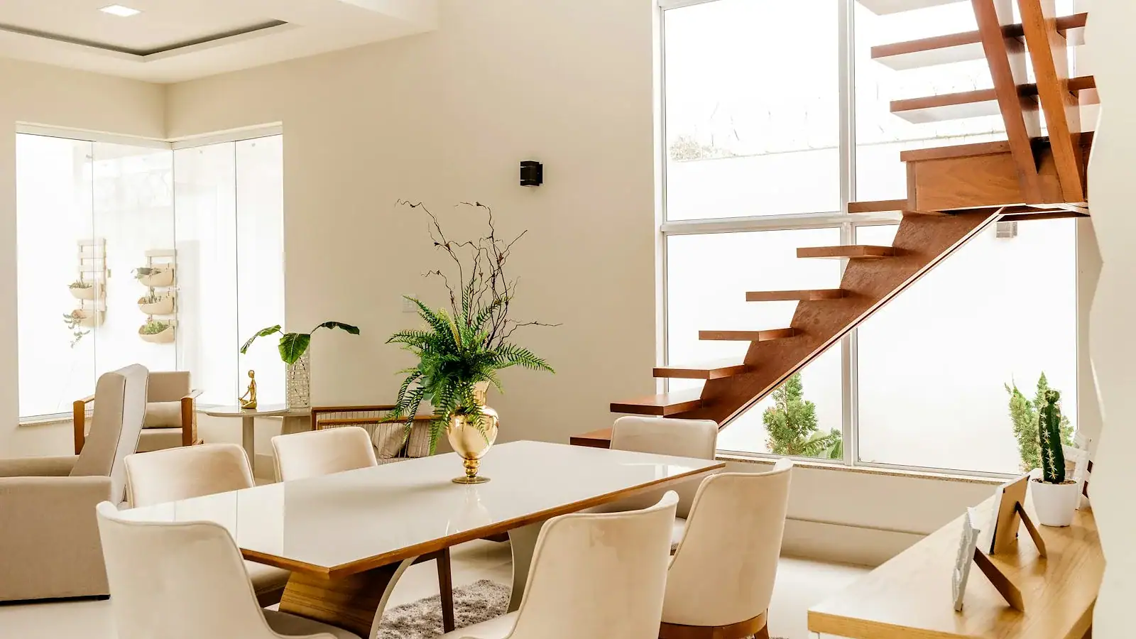 white wooden table with chairs