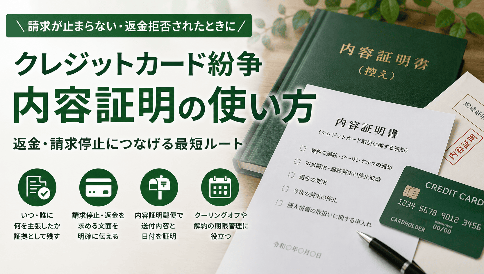クレジットカードの請求を止めたいときの内容証明|送る相手・書き方・手順・限界まで実務解説