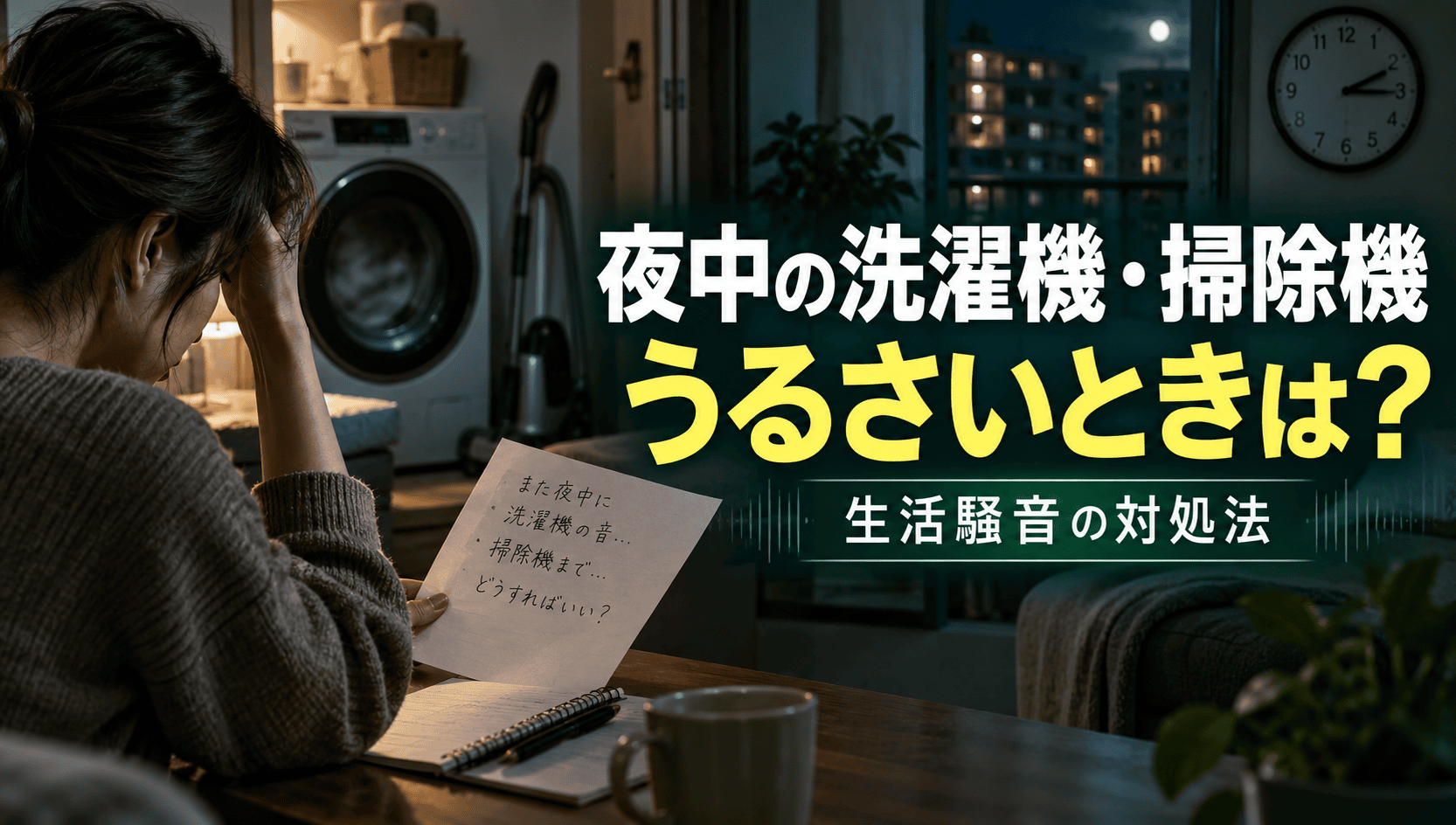 夜中の洗濯機・掃除機がうるさいときは?生活騒音への対処法と改善を求める手紙の書き方