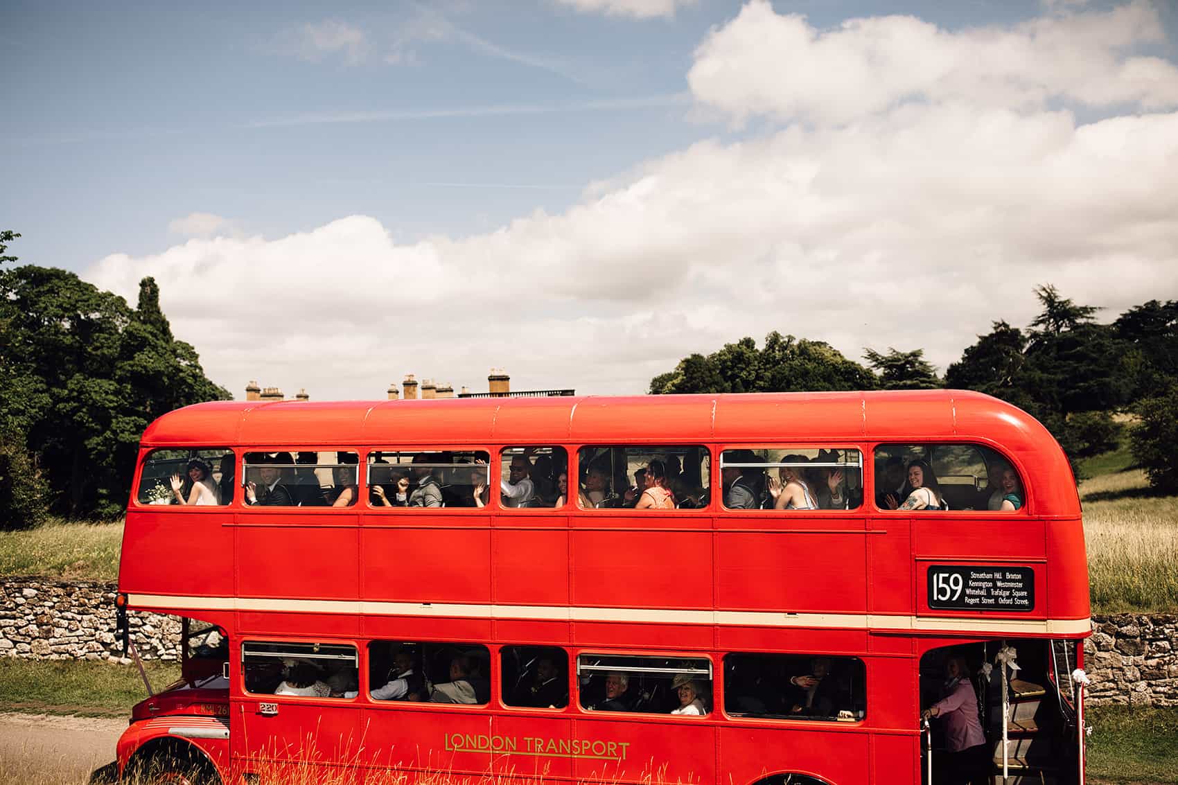 red london wedding bus