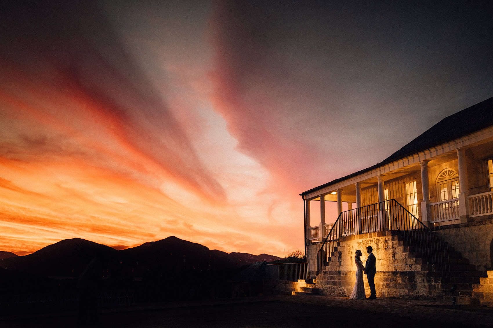 antigua wedding photograph sunset silhouette