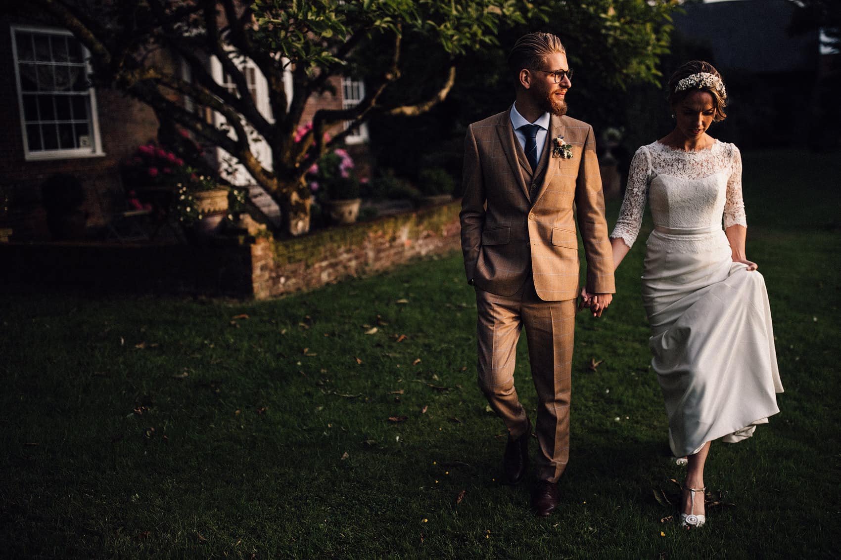 bride and groom sunset image