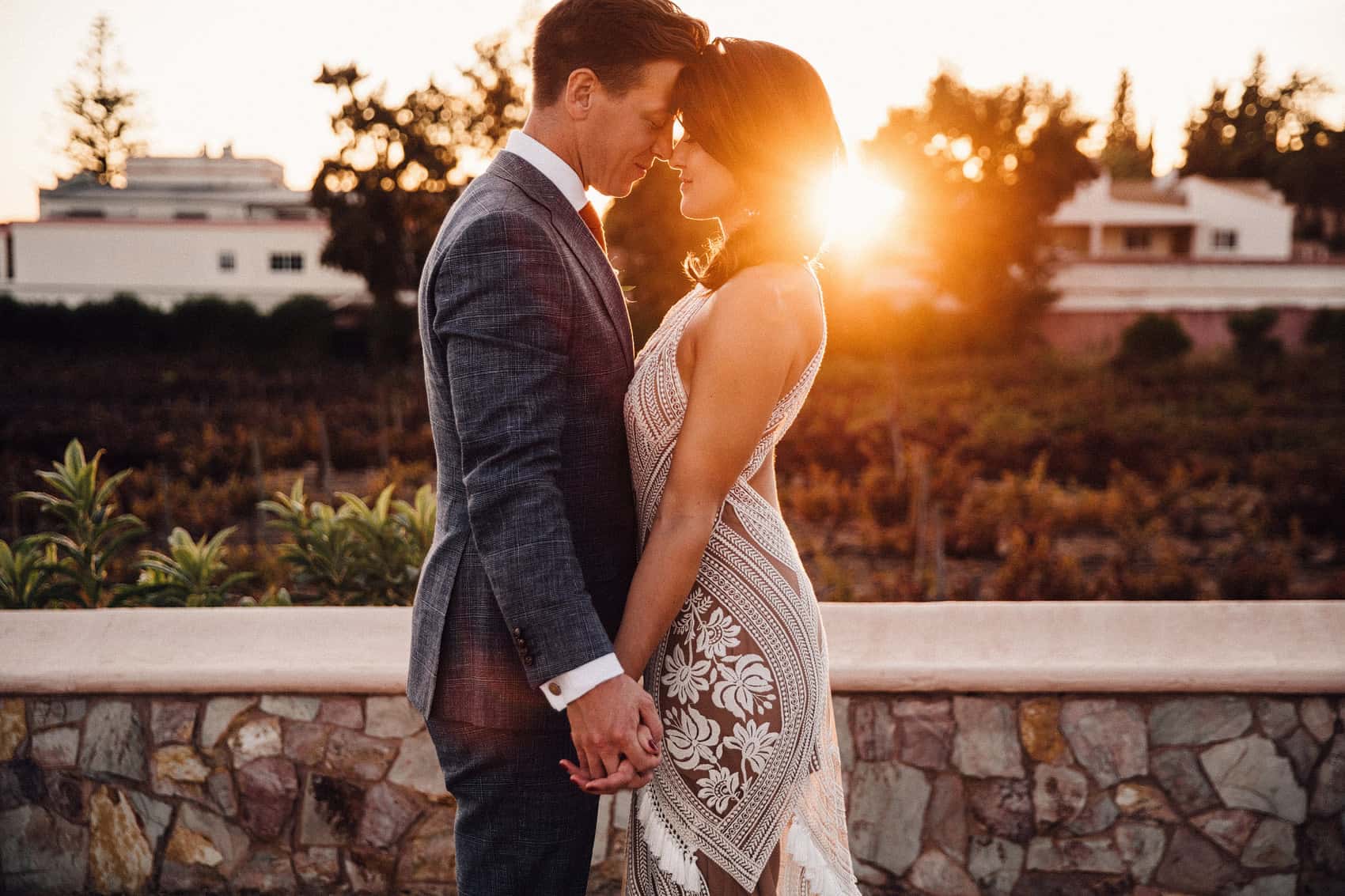 rue de seine bridal wedding dress in Portugal sunset